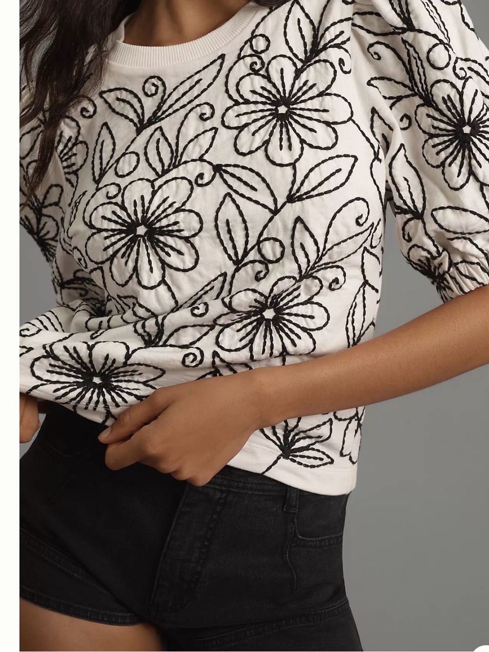 Maeve White Top with Black Floral Embroidery - Picture 4 of 9
